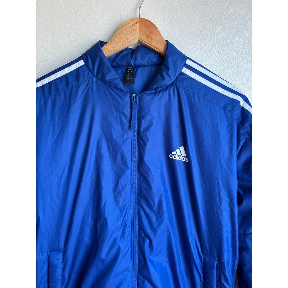 Adidas‎ Mens Blue 3-Stripes Full Zip Padded Windbreaker Jacket Size Small